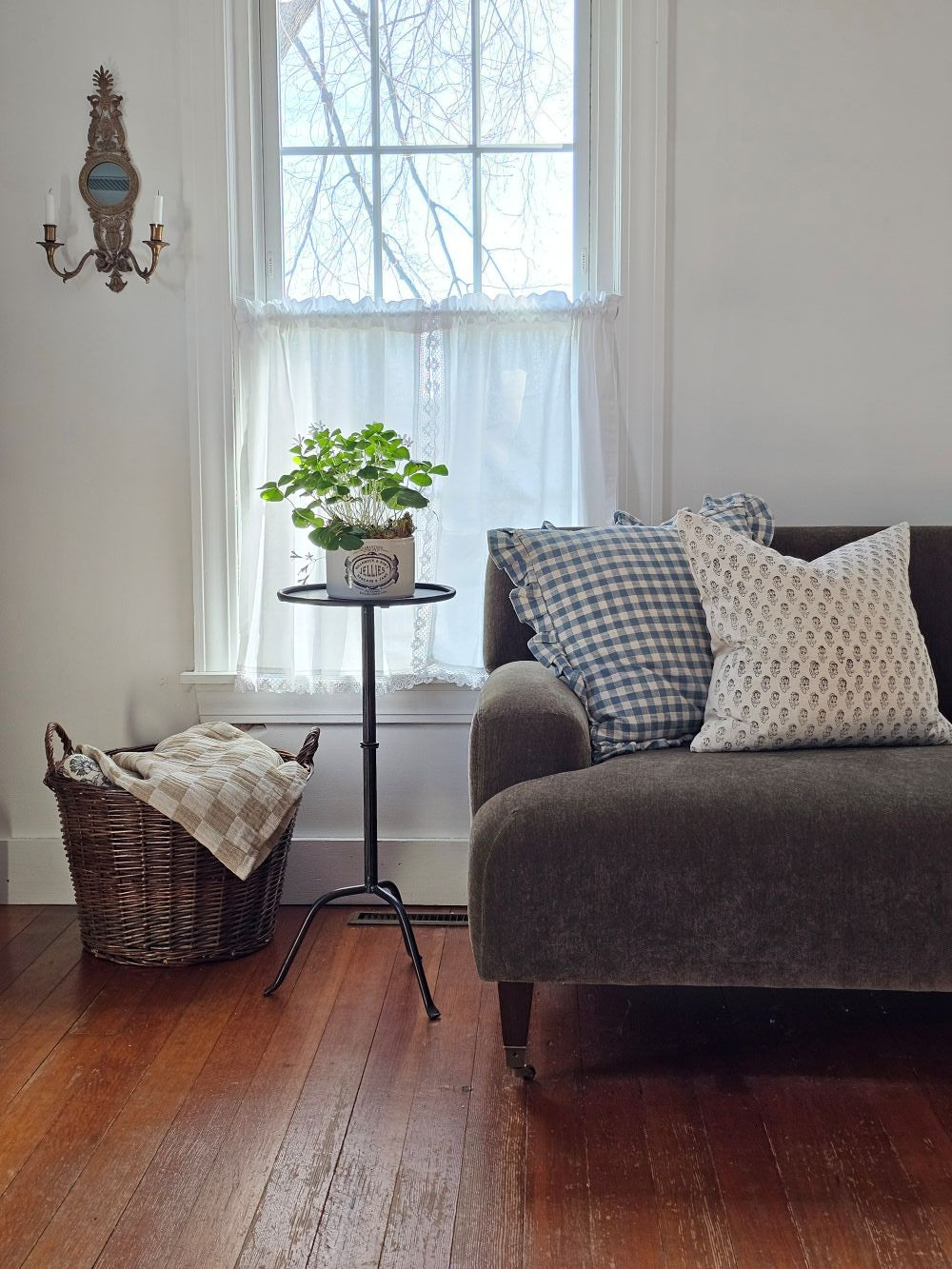 Cottage Blue Gingham and Ruffles Pillow