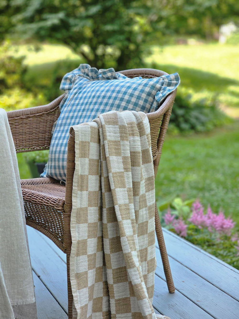 Cottage Blue Gingham and Ruffles Pillow
