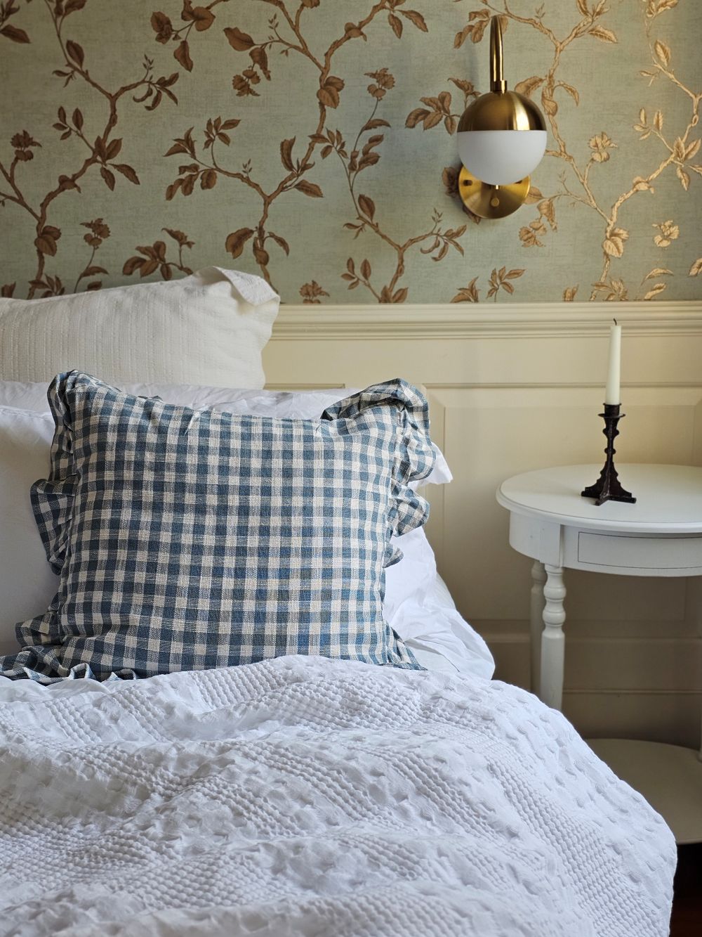 Cottage Blue Gingham and Ruffles Pillow