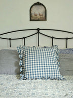 Cottage Blue Gingham and Ruffles Pillow