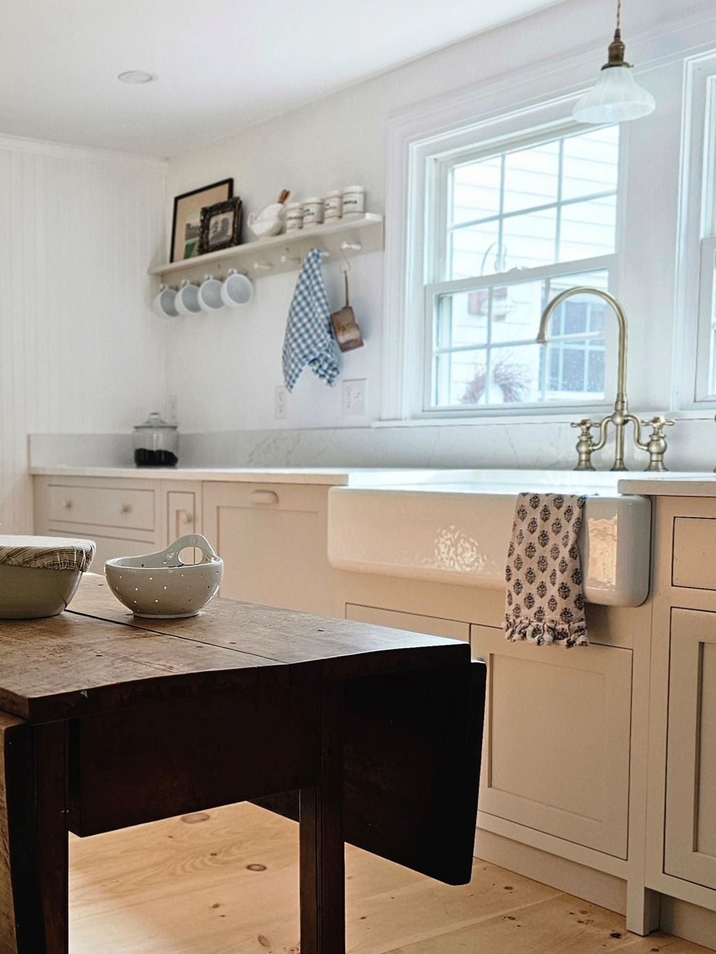 Cottage Blue Gingham and Block Print Tea Towel Set