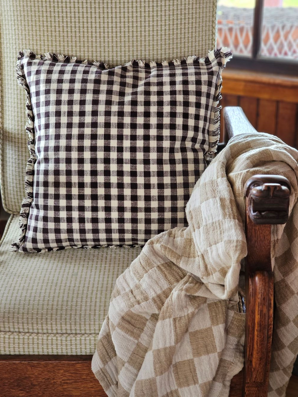 Dark Brown Gingham Pillow