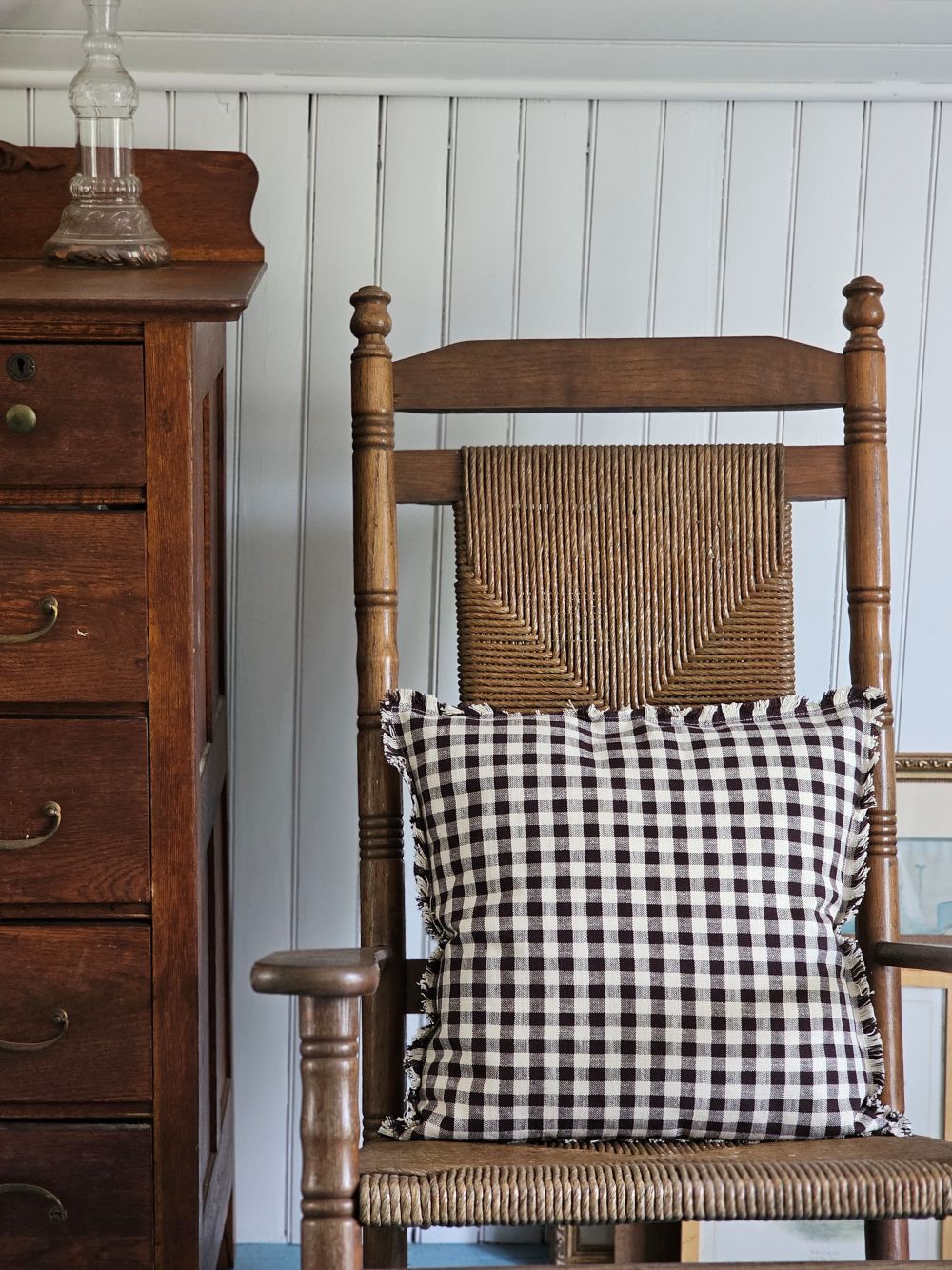 Dark Brown Gingham Pillow
