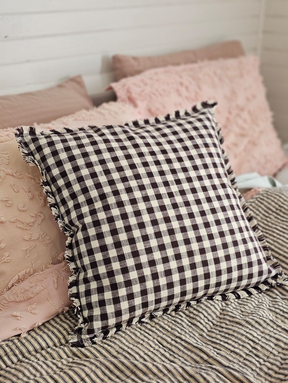 Dark Brown Gingham Pillow