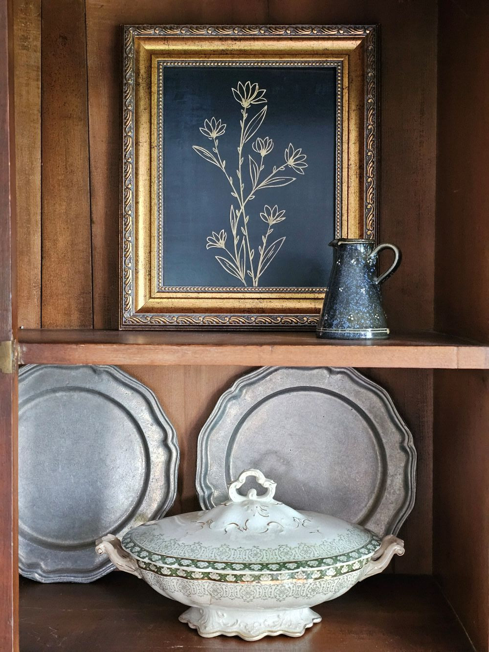 Gold Flower with Dark Navy Backround Art Print