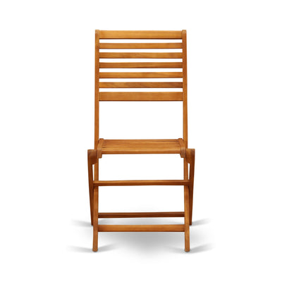 East West Furniture Outdoor Conversation Bistro Set Contains a Round Wood Coffee Table and 2 Folding Side Chairs, Natural Oil