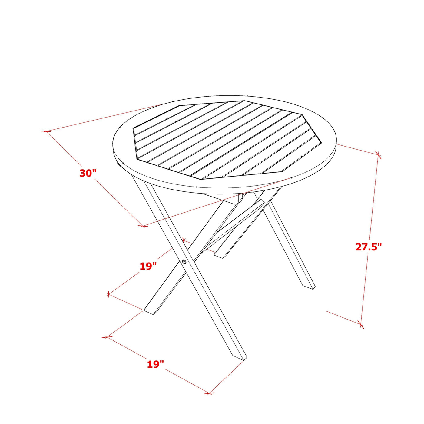East West Furniture Outdoor Conversation Bistro Set Contains a Round Wood Coffee Table and 2 Folding Side Chairs, Natural Oil