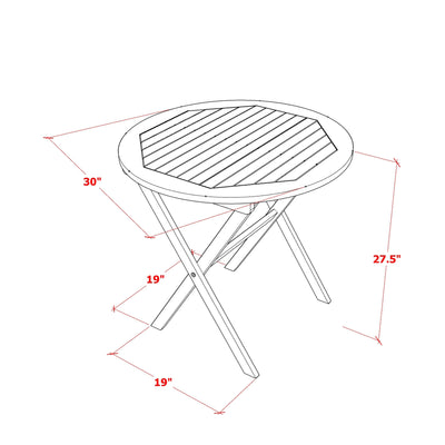 East West Furniture Outdoor Conversation Bistro Set Contains a Round Wood Coffee Table and 2 Folding Side Chairs, Natural Oil