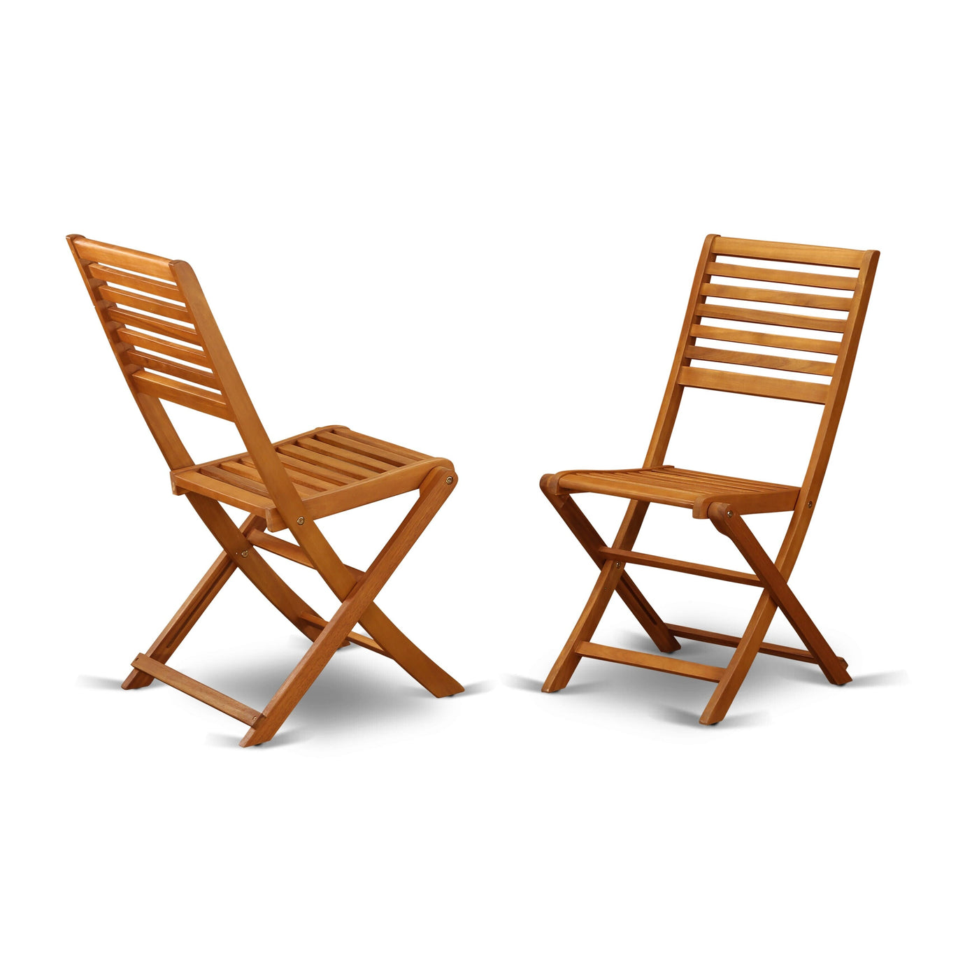 East West Furniture Outdoor Conversation Bistro Set Contains a Round Wood Coffee Table and 2 Folding Side Chairs, Natural Oil
