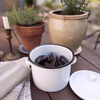 White Enamel Stock Pot with Black Rim