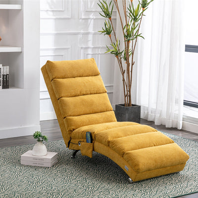 Ergonomic Linen Massage Chaise Lounge Chair Reclining Tufted Upholstered Sleeper with Remote and 5 Vibration Modes