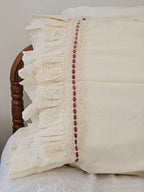 Eyelet Ruffles with Rose Velvet Ribbon Pillowcase, Set of 2