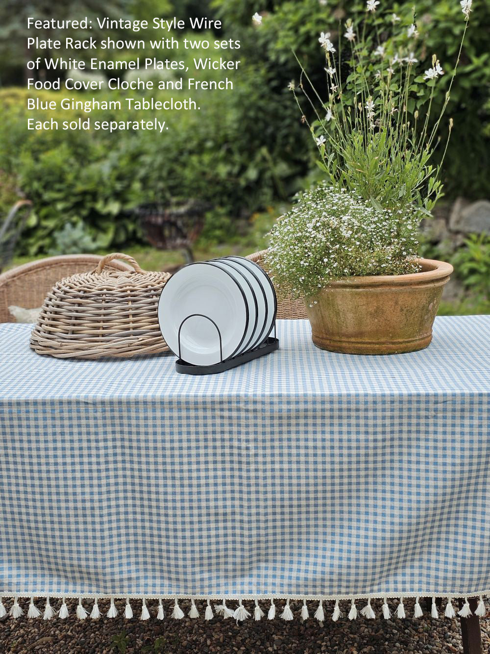 White Enamel Salad Plates with Black Rims, Set of Two