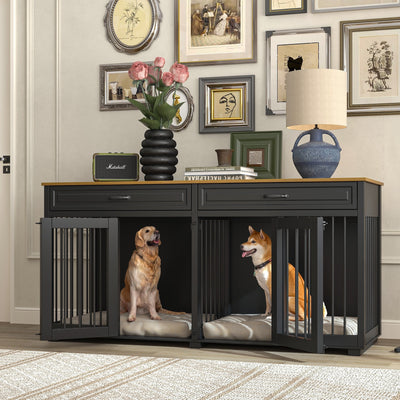 Furniture Style Dog Crate, 64.5 Inch Wooden Large Dog Kennel
