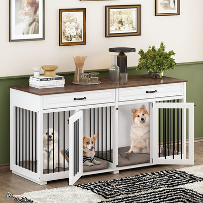Furniture Style Dog Crate, 64.5 Inch Wooden Large Dog Kennel