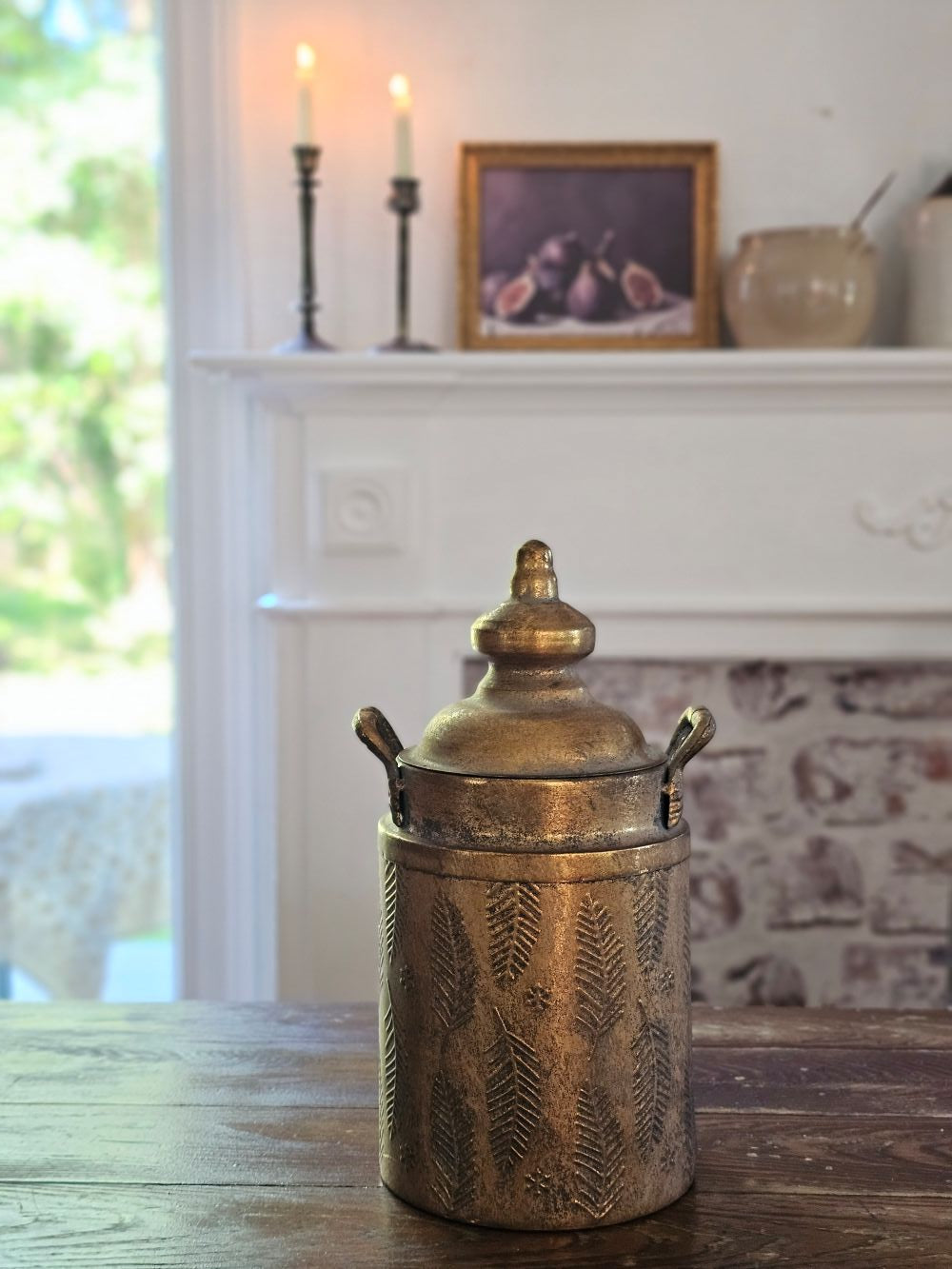 Gold Embossed Leaf Canister