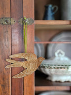 Golden Spirit Bird Ornament with Velvet Ribbon