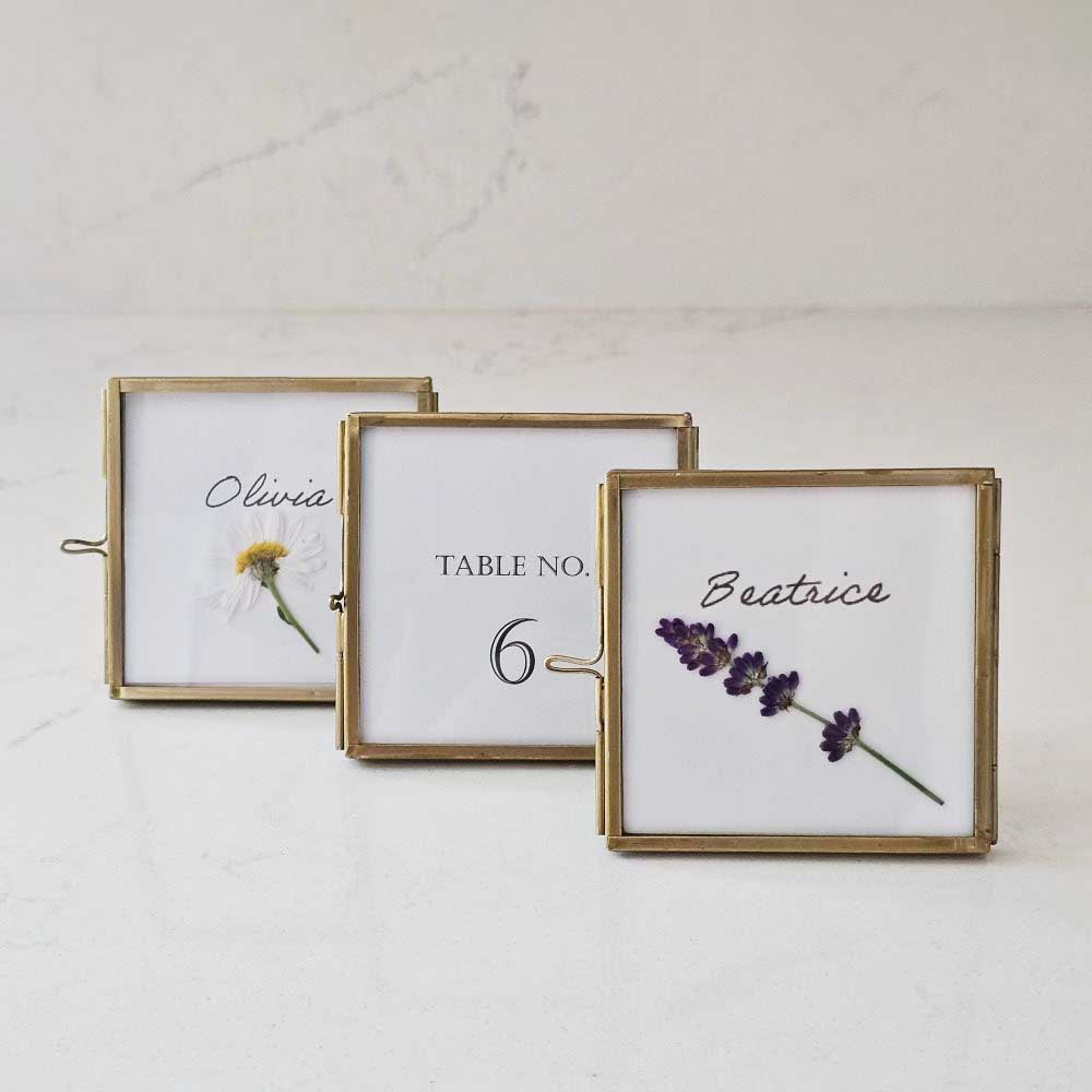 Gold and Glass Easel Picture Frame Place Card Holder Set