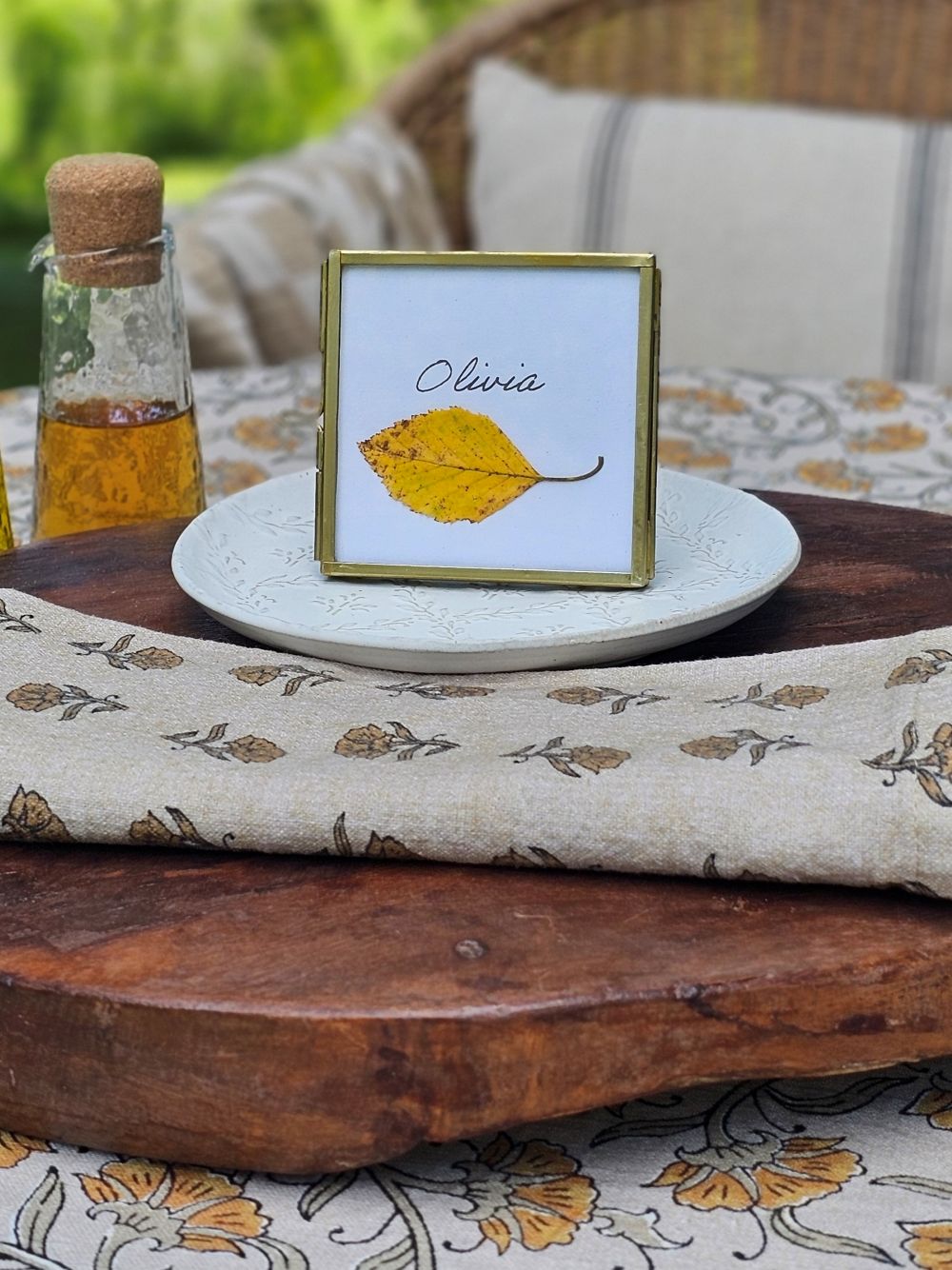 Gold and Glass Easel Picture Frame Place Card Holder Set