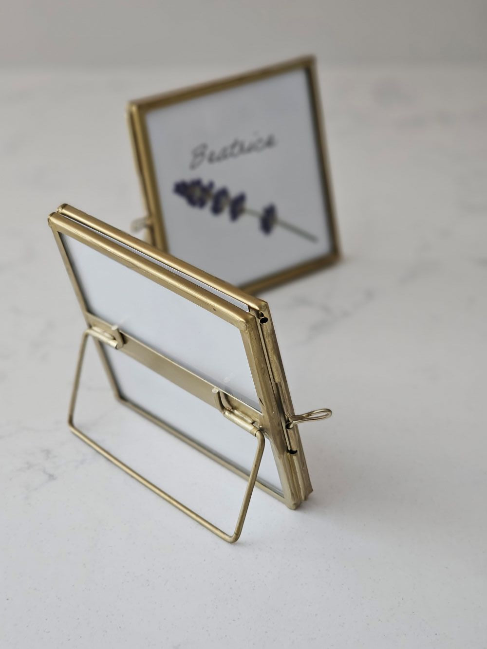 Gold and Glass Easel Picture Frame Place Card Holder Set