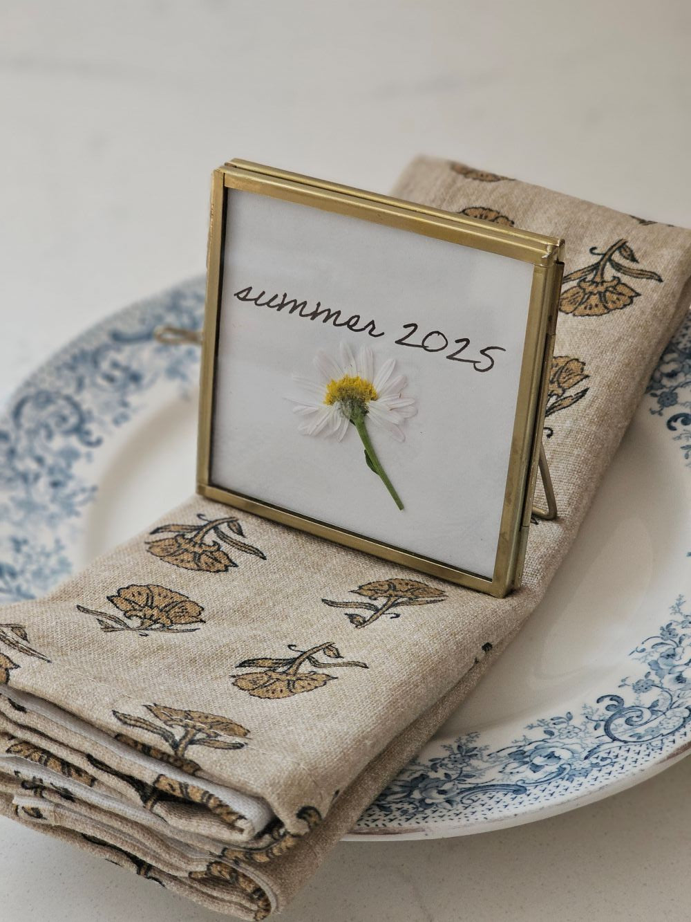 Gold and Glass Easel Picture Frame Place Card Holder Set