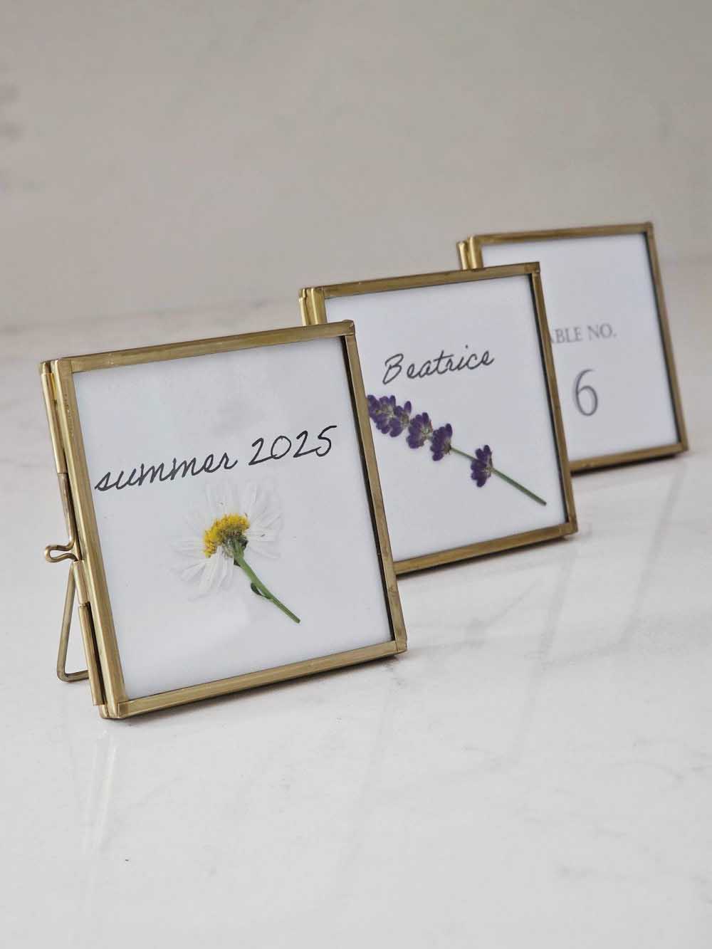 Gold and Glass Easel Picture Frame Place Card Holder Set