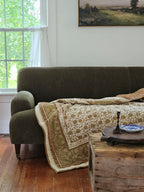 Golden Olive and Brown Block Print Quilted Throw