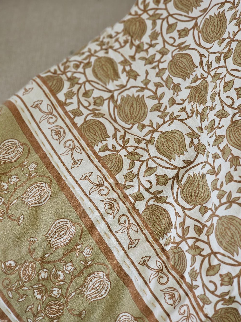 Golden Olive and Brown Block Print Quilted Throw