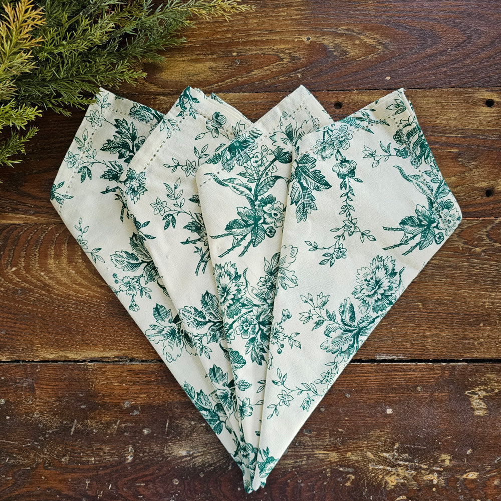 Green Floral Toile Napkin Set