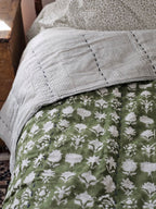 Block Print Kantha Quilt Reversible Throw Blanket