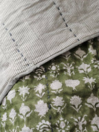 Block Print Kantha Quilt Reversible Throw Blanket