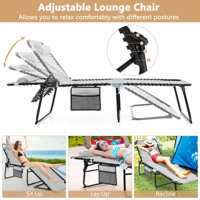 Gymax Folding Beach Lounger Chaise Lounge Chair w/ Pillow 4-Level