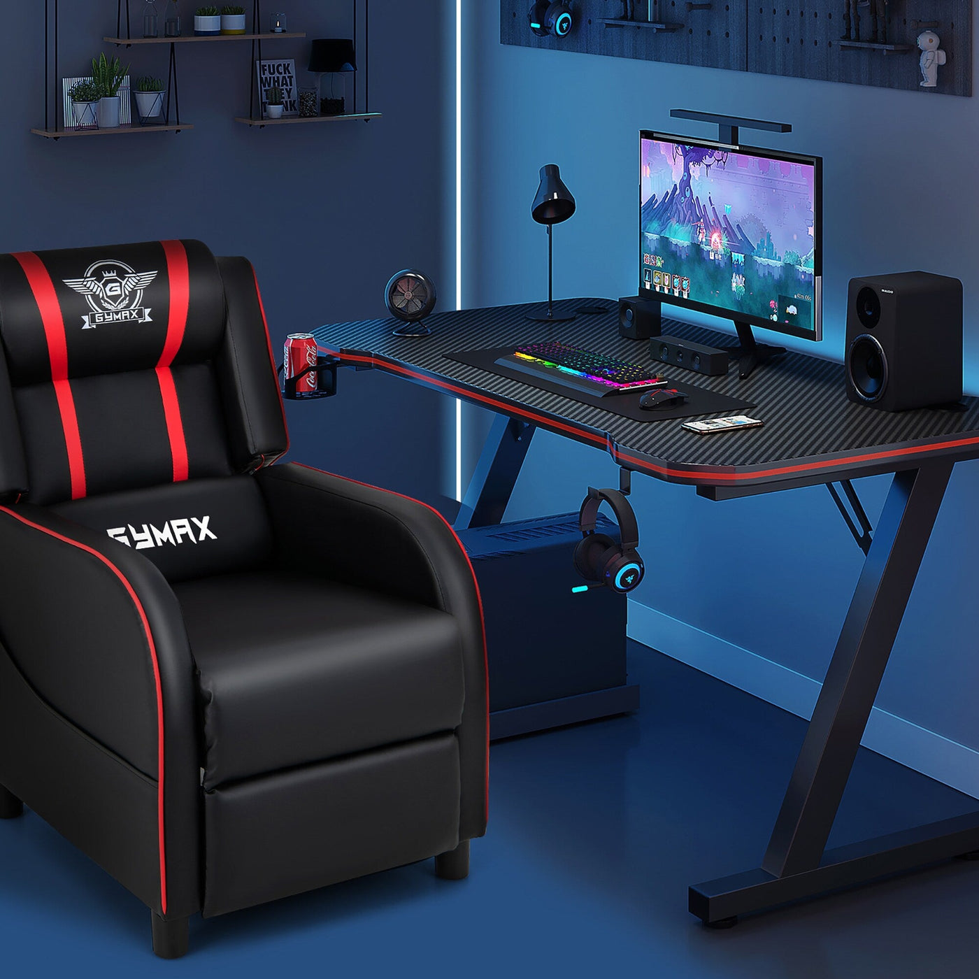 Gymax Massage Gaming Recliner Chair PU Leather Single Recliner Sofa