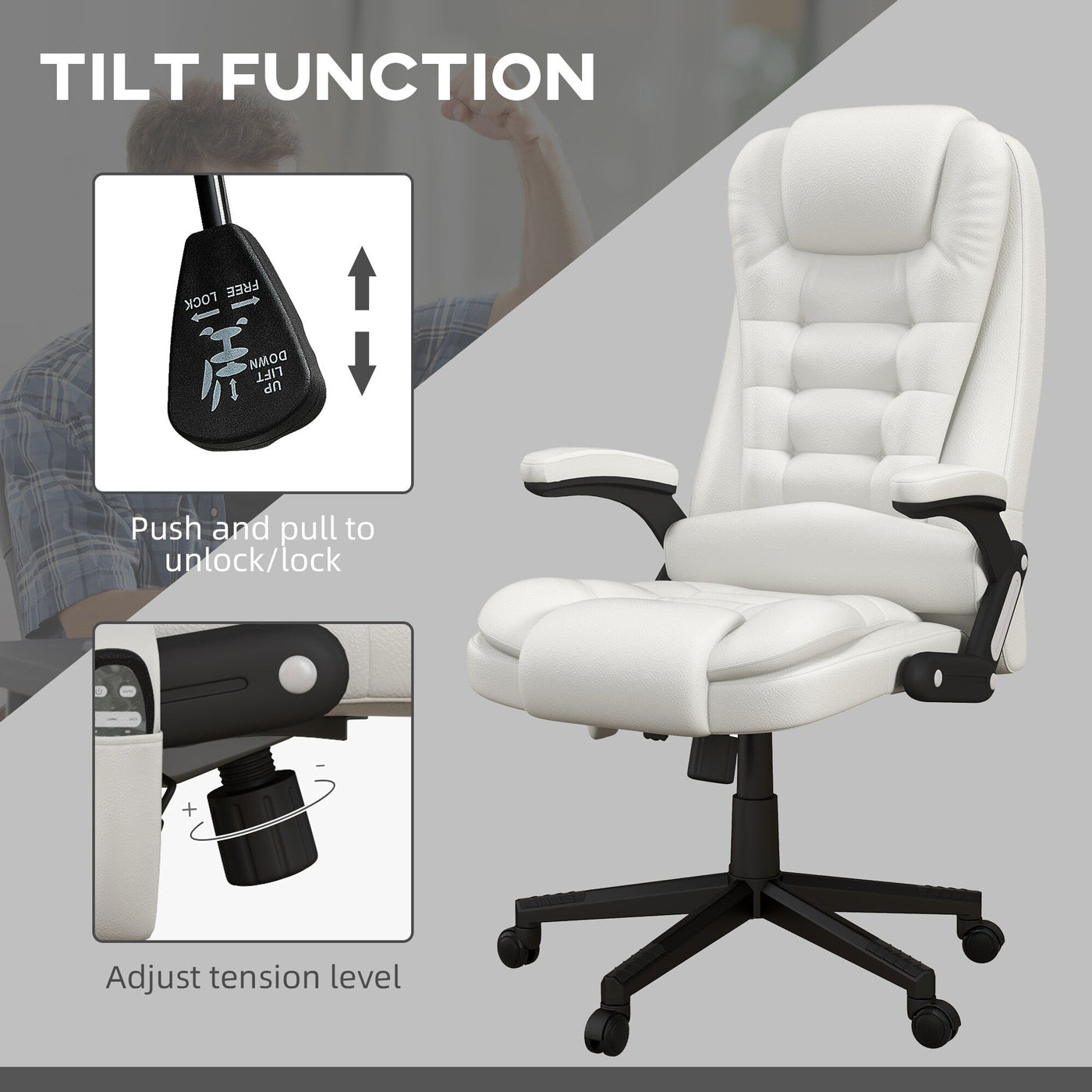 HOMCOM High Back Vibration Massage Office Chair with 6 Vibration Points, Beige