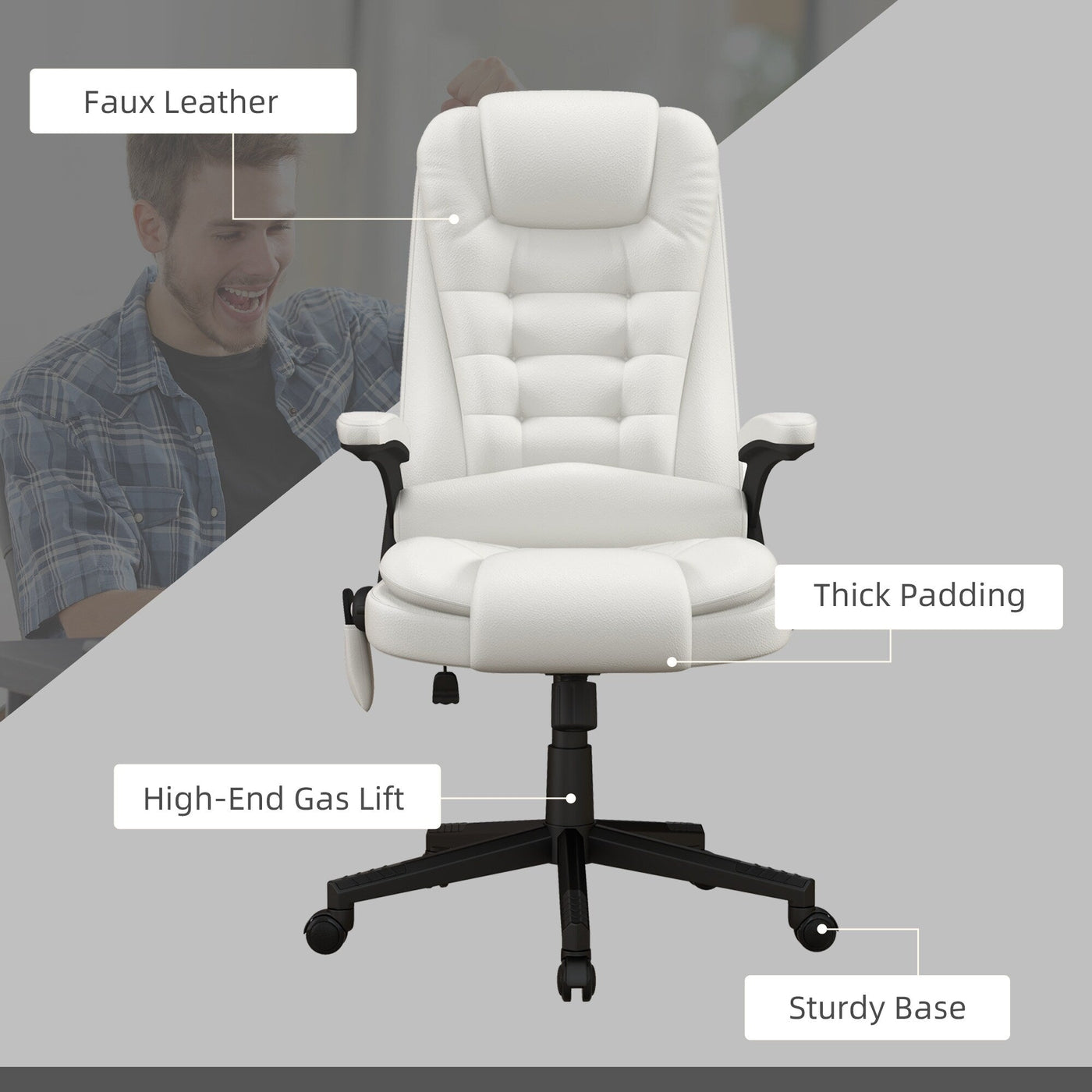 HOMCOM High Back Vibration Massage Office Chair with 6 Vibration Points, Beige