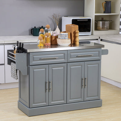 HOMCOM Rolling Kitchen Island with Storage, Portable Kitchen Cart with Stainless Steel Top, Gray - N/A