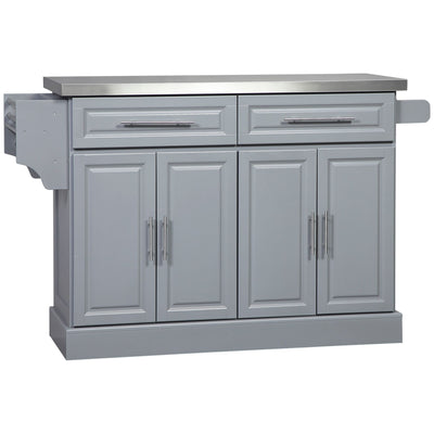 HOMCOM Rolling Kitchen Island with Storage, Portable Kitchen Cart with Stainless Steel Top, Gray - N/A