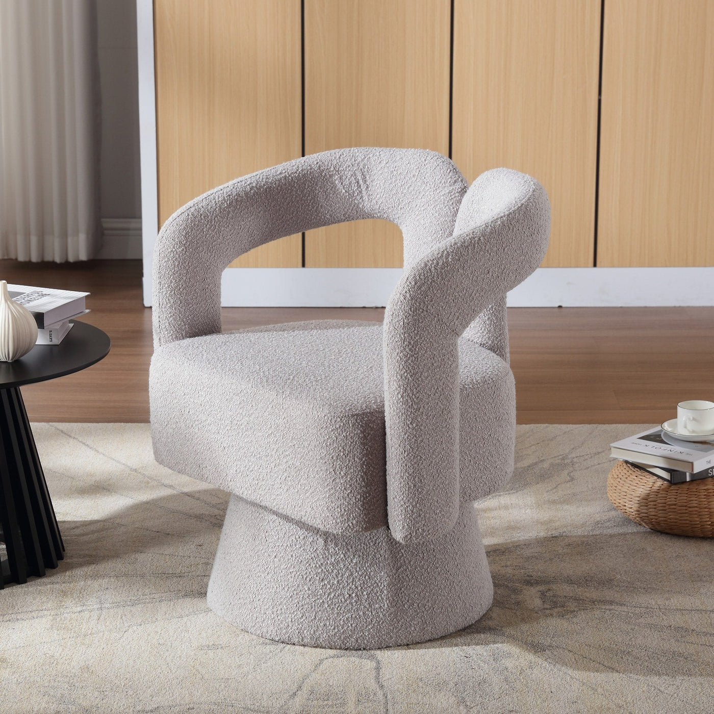 HOMEFUN Boucle Upholstered 360 Degree Swivel Cuddle Barrel Accent Chairs