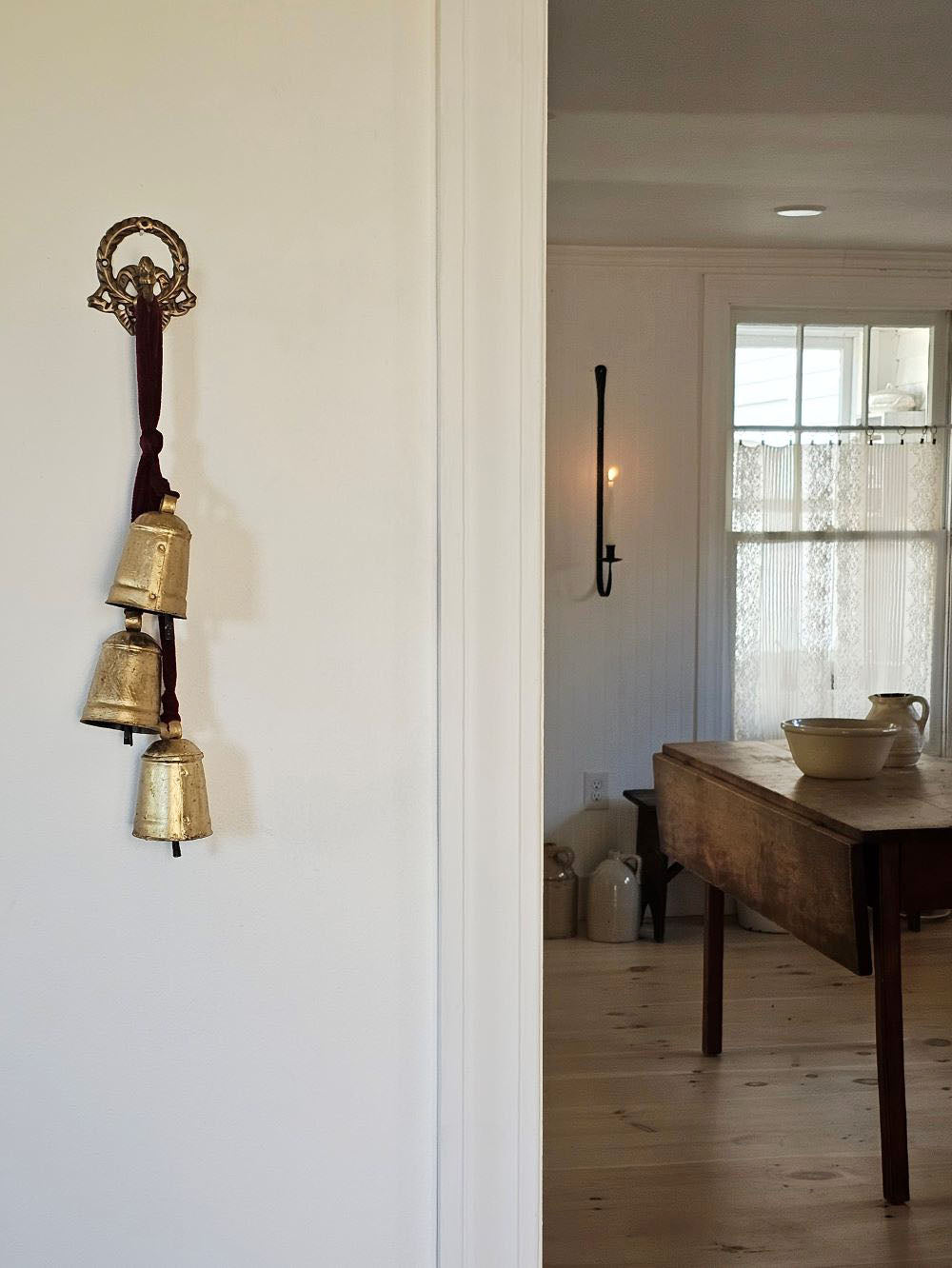 Hanging Gold Bell Cluster with Velvet Ribbon
