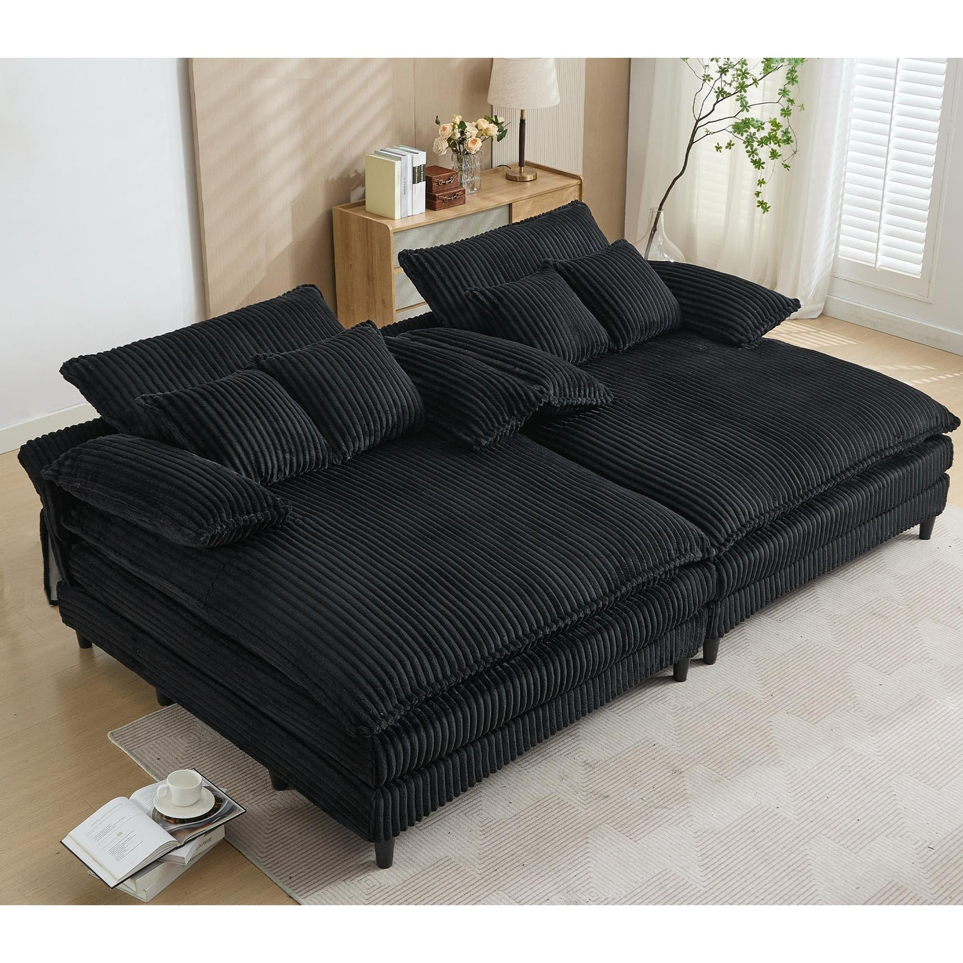 Harmonia 109 W Oversized Corduroy Sofa Bed, Deep Seat Double Lounge Chaise with 4 Pillows