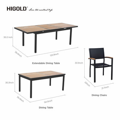 Heck 13 Pieces FSC Teak Aluminum Outdoor Dining Set for 12 Person, Extendable Table and Stackable Chair, Charcoal Black