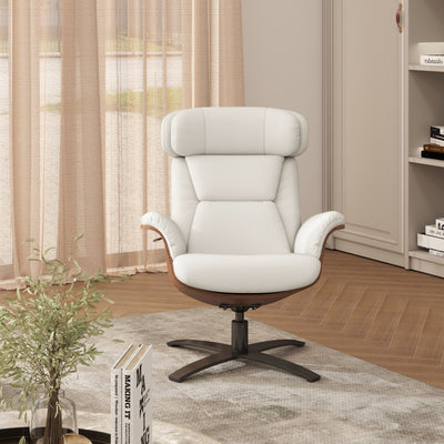 Jovan 31.5 Curved Wood Genuine Leather Recliner Lounge Chair