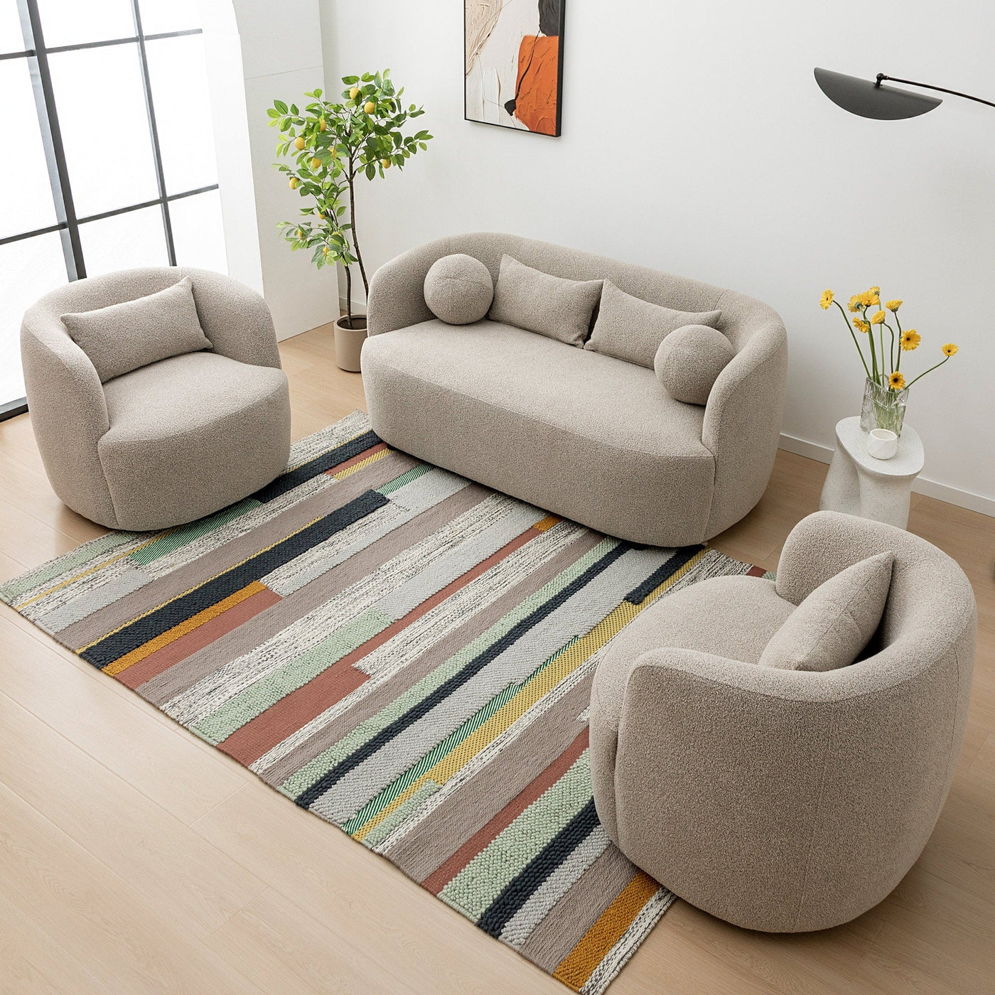KINWELL Boucle Upholstered 2-Seats Loveseat with Pillows