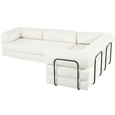L-Shaped Modular Sofa Bed in Corduroy Fabric
