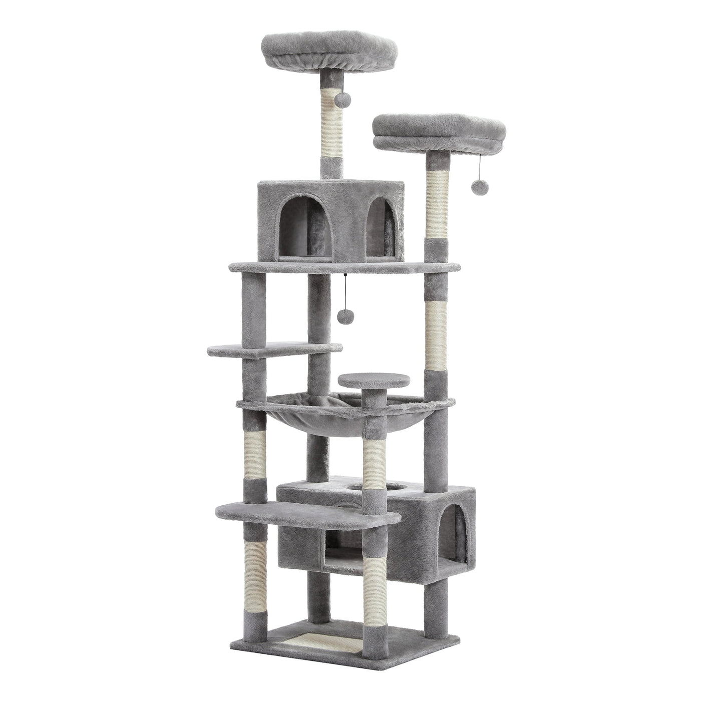 Large Cat Tower Cat Condo with Scratching Posts and Pads, 2 Padded Perch, Dual Condo and Basket