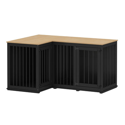 Large Corner Dog Crate Furniture for 2 Dogs, L Shape Dog Crate Cage - 58.7X41.1