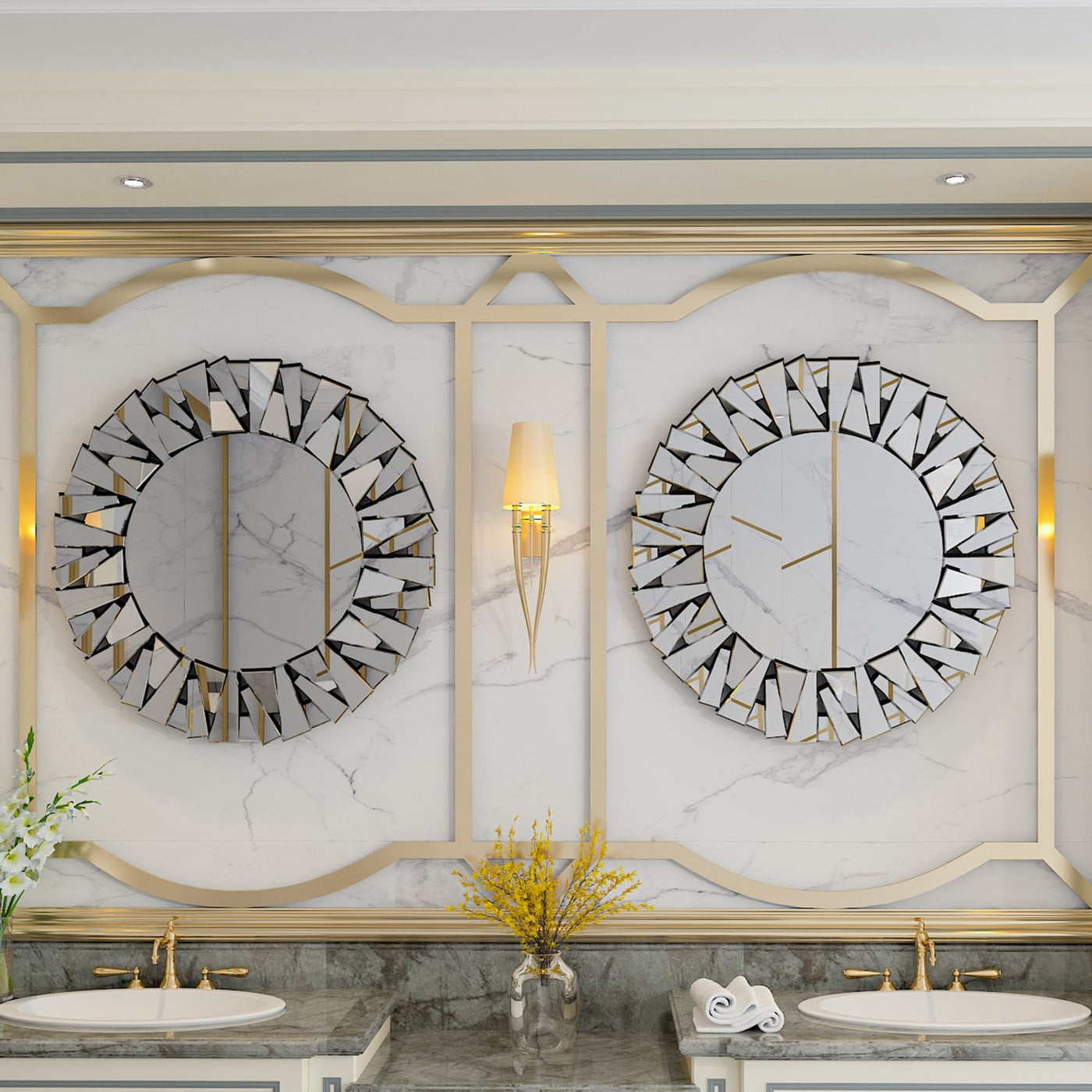 Large Round Decorative Mirrors Wall Mirror Art Glass Accent Mirrors - 32in.Wx32in.H