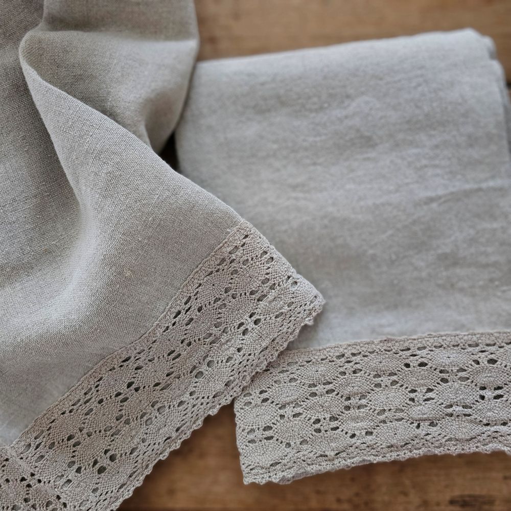 Linen and Crochet Lace Tea Towel Set
