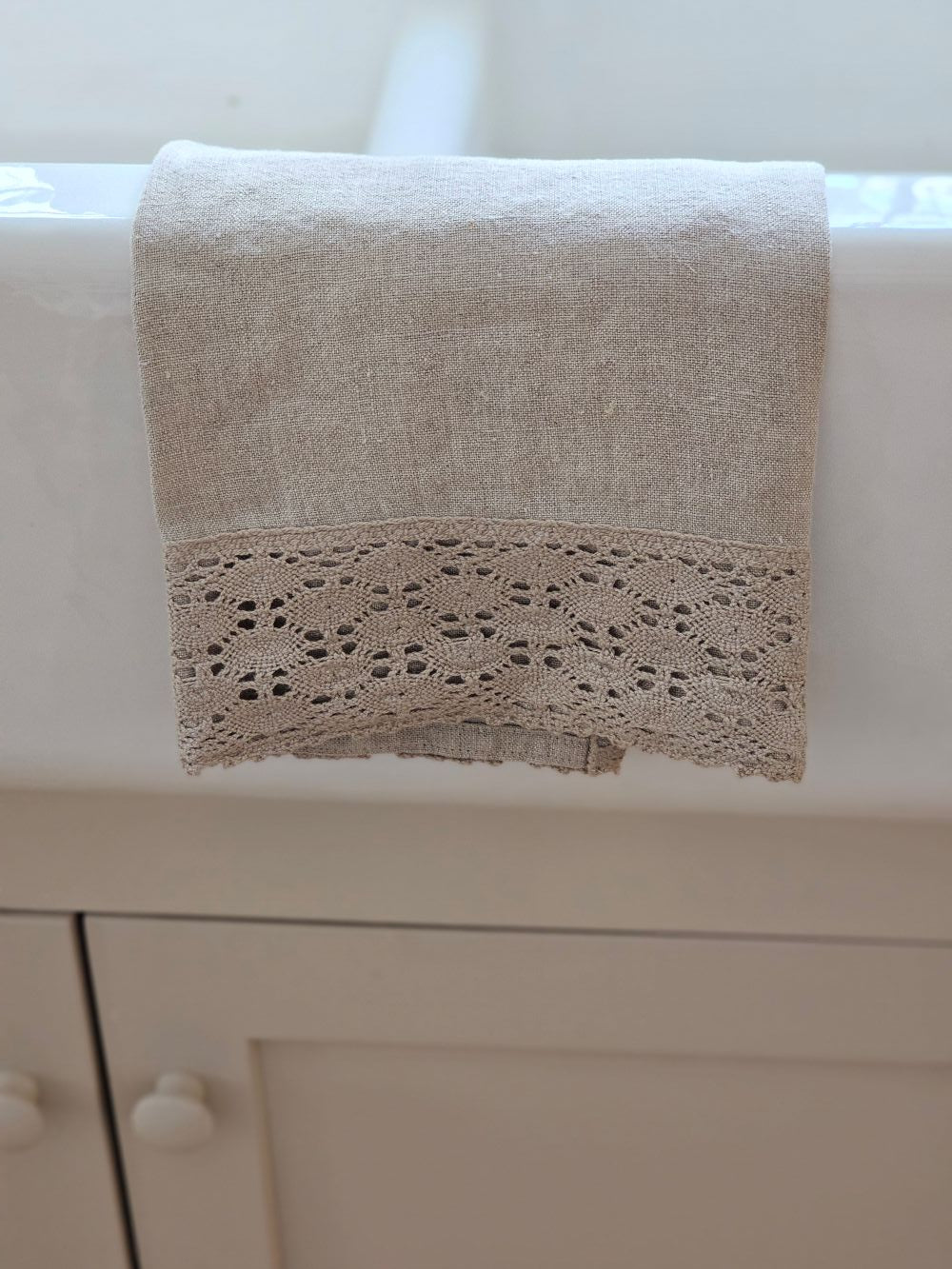 Linen and Crochet Lace Tea Towel Set