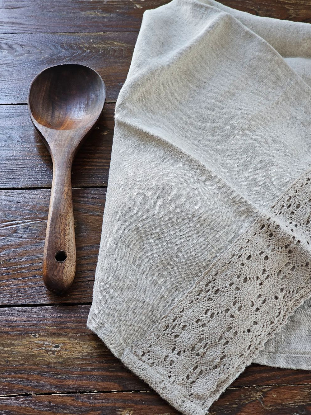 Linen and Crochet Lace Tea Towel Set